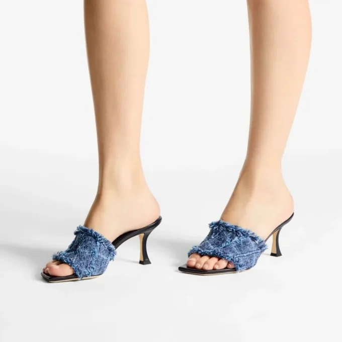 Sandały Alexia 70 z denimu w kratkę Sandały Alexia 70 z denimu w kratkę