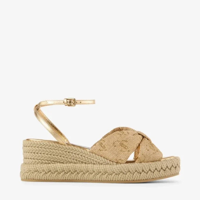 Sandały na koturnie Aella 60 Gold Raffia Sandały na koturnie Aella 60 Gold Raffia