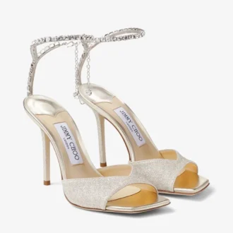 Sandały Saeda 100 Platinum Ice Dusty Glitter z kryształowymi zdobieniami
