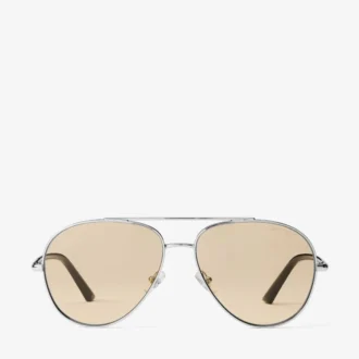 Srebrne i jasnożółte metalowe okulary przeciwsłoneczne typu aviator