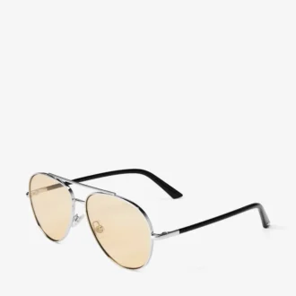 Srebrne i jasnożółte metalowe okulary przeciwsłoneczne typu aviator