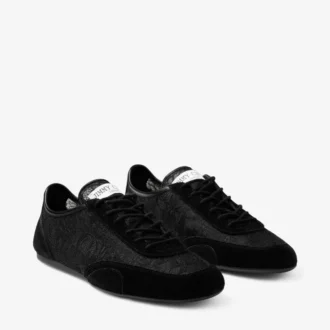 Sunny F z mieszanki czarnej skóry i niskie trampki jimmy choo z koronką