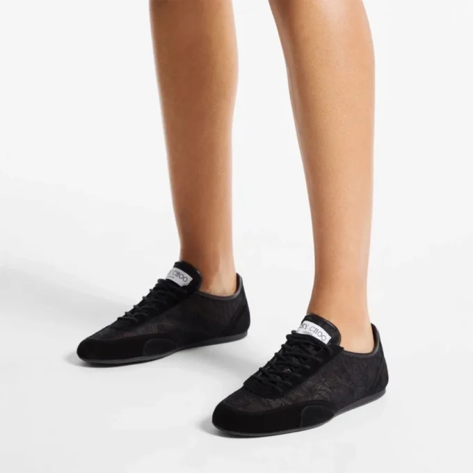 Sunny F z mieszanki czarnej skóry i niskie trampki jimmy choo z koronką Sunny F z mieszanki czarnej skóry i niskie trampki jimmy choo z koronką